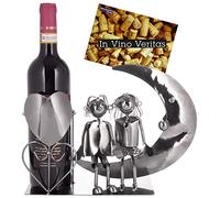 BRUBAKER Porta Botella de Vino - Amantes de la Luna - par Escultura - Soporte de Botella - Metal - con Tarjeta de Felicitación