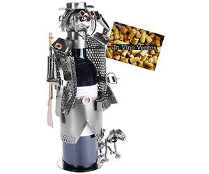 BRUBAKER Porta Botella de Vino - Cazadores - Portabotellas de Metal Decoración con Tarjeta de Felicitación - Regalo de Vino