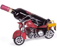 BRUBAKER Porta Botella de Vino - Motocicleta con Sidecar Rojo - Portabotellas de Metal Decoración con Tarjeta de Felicitación - Regalo de Vino
