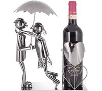 BRUBAKER Porta Botella de Vino - Par con Paraguas - Objeto Decorativo - Soporte de Botella - Metal - con Tarjeta de Felicitación