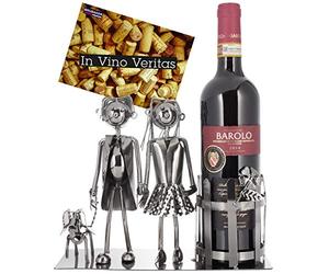 BRUBAKER Porta Botella de Vino - Par con Perro - Objeto de Decoración - Soporte de Botella - Metal - con Tarjeta de Felicitación