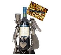 BRUBAKER Porta Botella de Vino Pareja de Novias - Decoraciónn Soporte de Botella de Metal - con Tarjeta de felicitación para Regalo de Boda