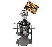 BRUBAKER Porta botella de vino tambor - Decoraciónn metal - Decoraciónn soporte de botella de metal - con tarjeta de saludo