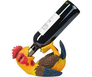 BRUBAKER Porta Botellas de Vino Gallo Sediento - Porta Botellas Animales Borrachos - Soporte para Botellas Divertido - Figurilla de Granja Pintada a Mano Accesorios para el Vino Regalo para el Vino