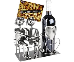 BRUBAKER Portabotellas Amantes Gay en el Banquillo - Soporte para Botellas de Vino de Plata - Soporte de Botella Figura Metálica Amor Entre Hombres - Escultura de Metal con Tarjeta de Regalo
