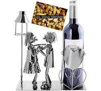 BRUBAKER Portabotellas de Vino con Farol para Candelita - Escultura Metálica Portabotellas - 26,5 cm - Regalo de Vino para Parejas - con Tarjeta de Felicitación