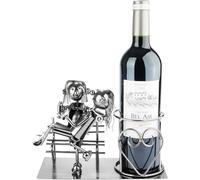 BRUBAKER Portabotellas de Vino Enamorados en un Banco - Escultura Metálica Portabotellas - Regalo de Vino para Parejas y Matrimonios - Botellero con Tarjeta de Regalo Incluida