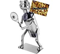 BRUBAKER Portabotellas de Vino Jugador de Tenis - Escultura Metálica de Soporte para Botellas - Regalo de Vino para Los Aficionados al Tenis con Tarjeta de Felicitación