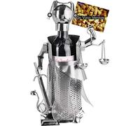 BRUBAKER Portabotellas de Vino Justitia Silver - Escultura de Metal Soporte de Botellas - Figura de Metal Regalo de Vino para Abogados, Bufete de Abogados - con Tarjeta de Felicitación