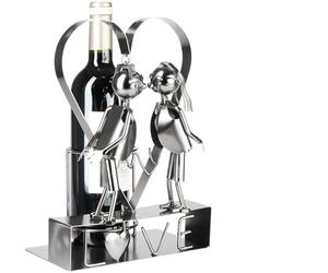 BRUBAKER Portabotellas de Vino Love Pareja de Enamorados en un Gran Corazón de Metal - Regalo de Vino de 29 cm para Parejas en Bodas o Aniversarios - Portabotellas con Tarjeta de Felicitación
