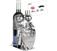 BRUBAKER Portabotellas Just Married Pareja de Novios - Escultura de Metal Portabotellas Pareja de Novios - Regalo de Vino para Matrimonio - Botellero con Tarjeta de Regalo