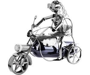 BRUBAKER Portabotellas Motociclista - Escultura de Triciclo Soporte de Botella - Regalo de Vino de Metal para Los Aficionados a Las Motos