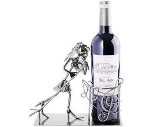 BRUBAKER Portabotellas Mujer Cantante - Escultura Metálica Portabotellas - 19 cm - Regalo de Vino para Músicos y Aficionados a la Música - con Tarjeta de Felicitación