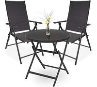 BRUBAKER Riva Set de Conjunto Muebles Jardín 3 Piezas - 1 Mesa de Vidrio Redonda 70 cm Ø - con 2 Sillas de Respaldo Alto - Antracita