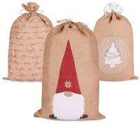 BRUBAKER Saco de Navidad Set de 3 - Saco de Regalo de 80 cm con Motivos Navideños - Saco de Papá Noel para Rellenar y Envolver Regalos - Saco de Decoración Navideña de Yute