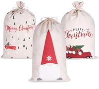 BRUBAKER Saco de Navidad Set de 3 - Saco de Regalo de 80 cm con Motivos Navideños - Saco de Papá Noel para Rellenar y Envolver Regalos - Saco de Decoración Navideña de Algodón