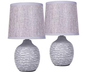 BRUBAKER Set de 2 Lámparas de Mesa o de Noche - 27 cm - Gris - Portalámparas de Cerámica con Estructura - Pantallas de Lino