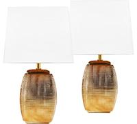 BRUBAKER Set de 2 Lámparas de Mesa o de Noche - 38 cm - Doradas - Cerámicas - Pies de Lámpara - Pantallas de Algodón Blanco