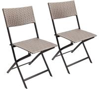 BRUBAKER Set de 2 Sillas de Jardín Toskana - Silla Plegable de Poliratán Impermeable y Robusta - Silla de Bistró - Silla de Camping para Jardín Balcón y Terraza - Silla de Camping - Gris Marrón