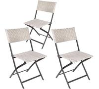 BRUBAKER Set de 3 Sillas de Jardín Lugano - Silla Plegable de Poliratán Impermeable y Robusta - Silla de Bistró - Silla de Camping para Jardín Balcón y Terraza - Silla de Camping - Gris Beige