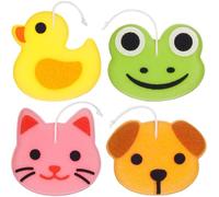 BRUBAKER Set de 4 Esponjas de Baño de Animales para Lavado - Esponja Jabonosa de 25 g para Niños y Adultos - Pato, Rana, Perro y Gato - Puf de Ducha para Limpieza Corporal in aja de Regalo
