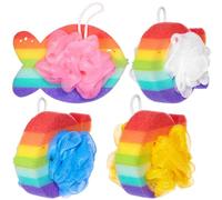 BRUBAKER Set de 4 Esponjas de Baño - Esponja Jabonera Arco Iris 25 g - Puf de Ducha para Niños y Adultos - Esponja Exfoliante Suave - Esponja de Lavado de Colores Incluida Caja de Regalo