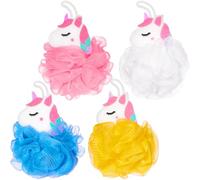 BRUBAKER Set de 4 Esponjas de Baño - Esponja Jabonosa Unicornio 25 g - Esponja de Ducha para Niños y Adultos - Suave, Higiénica y Duradera - Esponja de Baño Rosa y de Colores In aja de Regalo