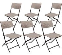 BRUBAKER Set de 6 Sillas de Jardín Toskana - Silla de Camping - Gris Marrón | Silla Plegable de Poliratán Impermeable y Robusta - Silla de Bistró - Silla de Camping para Jardín Balcón y Terraza