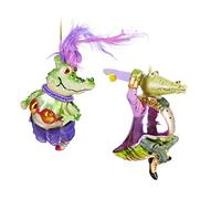BRUBAKER Set de Adornos Navideños - Pareja de Cocodrilos - Señora y Señor - Adornos de Árbol Pintados a Mano - Pareja Bailarina Distinguida - Decoración de Árbol Navideño de Vidrio - 2 pzas