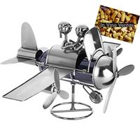 BRUBAKER Soporte de botella de vino Avión Planeador con pilot y co pilot metal con tarjeta de felicitación