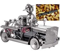 BRUBAKER Soporte para Botellas de Vino de la Brigada de Bomberos - Escultura Metálica de Un Camión de Bomberos - Figura Metálica de 32 Cm. para Regalo de Vino para Bomberos y Bomberas