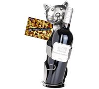 BRUBAKER Soporte para Botellas de Vino Gato - Escultura de Metal Soporte para Botellas Abrazando Al Gatito - Figurilla de Metal Regalo de Vino para los Amantes de los Gatos - con Tarjeta