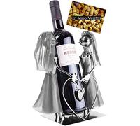 BRUBAKER Soporte para Botellas de Vino - Pareja de Novios Lesbiana - Objeto Decorativo Metal con Tarjeta de Felicitación para el Regalo de Bodas