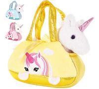 BRUBAKER Unicornio de Felpa Blanco en el Bolso - 20 cm - Peluche en un maletín de Transporte - Amarillo