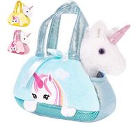 BRUBAKER Unicornio de Felpa Blanco en el Bolso - 20 cm - Peluche en un maletín de Transporte - Azul Menta