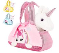 BRUBAKER Unicornio de Felpa Blanco en el Bolso - 20 cm - Rosado | Peluche en un maletín de transporte