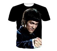 Bruce Lee Camisetas para Hombres Bruce Lee Kung Fu Arte Marcial Impreso en 3D Cuello Redondo Manga Corta Camisetas de Fitness