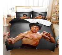 Bruce Lee Funda De Edredón 3D Impresión Chinese Kung Fu Familiar Y Niños Funda Nórdica Y Funda De Almohada Microfibra Juego De Ropa De Cama con Cremallera 3 Piezas Single（140x200cm）