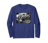 Bruce Lee Playing Pool Vintage Portrait Manga Larga, Unisex para Adultos, Azul Marino, XXL