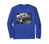 Bruce Lee Playing Pool Vintage Portrait Manga Larga, Unisex para Adultos, Azul Real, S