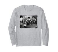 Bruce Lee Playing Pool Vintage Portrait Manga Larga, Unisex para Adultos, Gris Jaspeado, XXL