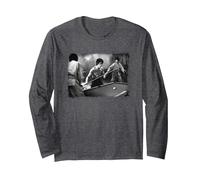 Bruce Lee Playing Pool Vintage Portrait Manga Larga, Unisex para Adultos, Jaspeado Oscuro, S