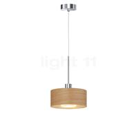 Bruck Cantara Madera, lámpara de suspensión LED, cromo brillo/pantalla roble brillante - 20 cm , Venta de almacén, nuevo, embalaje original