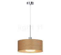 Bruck Cantara Madera, lámpara de suspensión LED, cromo brillo/pantalla roble brillante - 30 cm