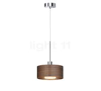Bruck Cantara Madera, lámpara de suspensión LED, cromo brillo/pantalla roble oscuro - 20 cm