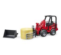 bruder 02192 - Cargadora agrícola Schäffer 2630 con accesorios | Incluye pala frontal, pinza para pacas y 1 paca redonda, escala 1:16