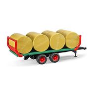 bruder 02220 - Remolque de transporte de pacas con 8 pacas redondas, vagón de pacas, granja, remolque de transporte