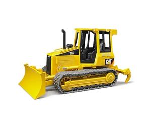 bruder 02443 - Bulldozer de orugas Cat con adaptador trasero incluido | con oruga de eslabones reales, excavadora de tierra, vehículo de obra, escala 1:16