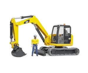 Bruder 02466 - Miniexcavadora Cat con operario | Vehículo de obra con figurita, excavadora, compatible con bworld, escala 1:16