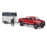 Bruder - 02501 - RAM 2500 Power Wagon con Remolque para Caballos y Caballo, vehículo Todoterreno, Jeep, vehículo, transportador de Animales